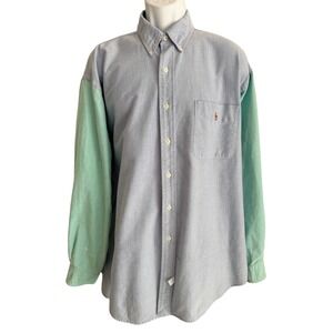 Ralph Lauren Mens BIG SHIRT XL Oxford Colorblock Sleeves Pocket Flesh Pony *Read